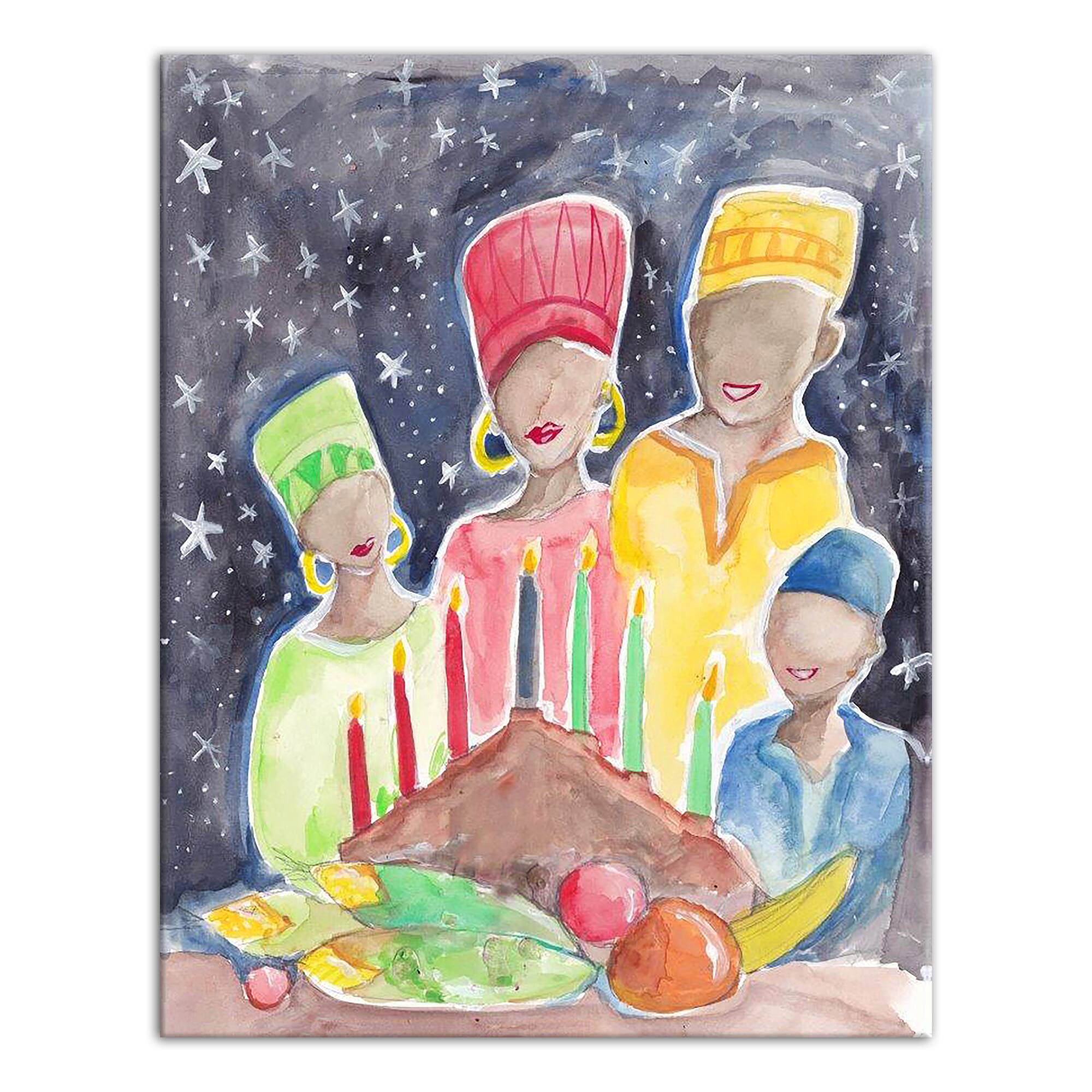 Watercolor Kwanzaa Family Table Canvas Wall Art